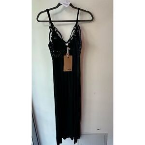 Pol Midi Slip Dress Black Lace Sleeveless Women's S